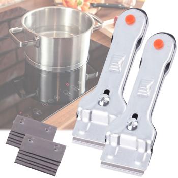 Grattoirs plaques vitrocéramiques - Set 2 pièces avec 10 lames de rechange - Nettoyage cuisinière, verre, peinture, colle, autocollants - Métal