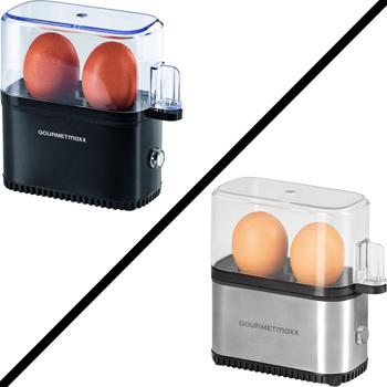 Preview: Cuociuova compatto per 2 uova (250 W): mini cuociuova argento/nero per uova cotte alla perfezione – veloce, semplice e salvaspazio