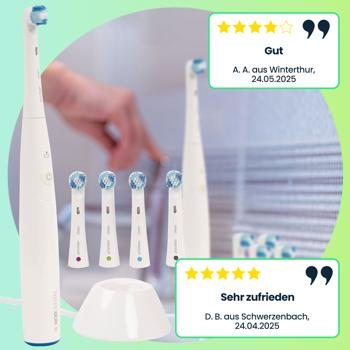 Preview: Hochwertige, elektrische Zahnbürste in Weiss, inkl. 4 harte Aufsteckbürsten. Intensive Zahnreinigung, langlebig, für strahlendes Lächeln und Pflege