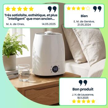 Preview: Humidificateur avec hygromètre - Brume chaude/froide - Purificateur d‘air pour pièces jusqu‘à 50 m² - Réservoir 5.5L - Filtre céramique - Arrêt auto