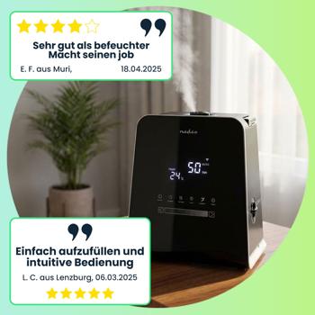 Preview: Smarter 5.5L Ultraschallbefeuchter, 110W - mit Hygrometer, Aromafunktion, App, Fernbedienung & Display - schwarz, für optimales Raumklima