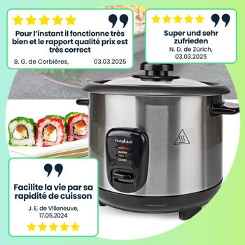 Preview: Cuiseur à riz élégant en inox - Maintien au chaud - 1L, 400W, noir/argenté, revêtement antiadhésif - Jusqu’à 5 portions - Idéal familles