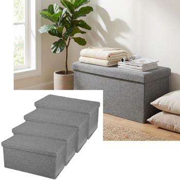 4er Set Elegante faltbare Sitztruhe, für 2 Personen, 76 x 37.5 x 37.5 cm, Textilbezug in grau, mit zusätzlichem Stauraum und komfortablem Sitz