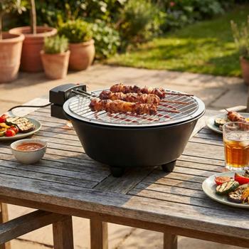 Gril Électrique de Table - Faible Fumée, Idéal Viandes & Légumes - 1250W, Ø 30cm, Égouttoir Amovible, Nettoyage Facile