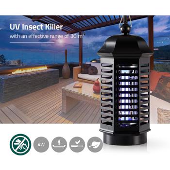 Preview: UV-Lichtfalle 4W - Effektive Bekämpfung von Mücken, Fliegen & Wespen - 30m² Abdeckungsbereich, IP20, schwarz, für Innen- & Camping-Gebrauch