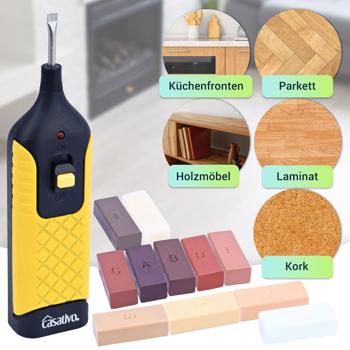 Preview: Bewährtes Reparaturkit für Holz-, Laminat- Kork- und Parkettböden, Hartwachs, 11 verschiedene Farben, auch bei Holzmöbeln einsetzbar