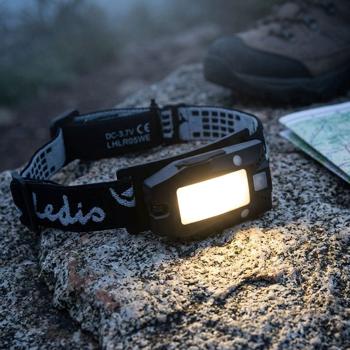 Preview: Lampada frontale LED ricaricabile con controllo gestuale – uso a mani libere, 180 lumen, portata 20 m – IPX4, USB‑C, testa orientabile a 360°, outdoor, camping