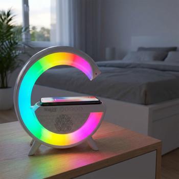 Multifunktionales RGB-Nachtlicht mit Qi-Ladestation, Bluetooth & FM-Radio – Lautsprecher, stimmungsvolles Licht, 23,5cm