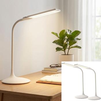 Lot de 2 Lampes de Bureau LED Dimmables Blanches - Éclairage Confortable & Protection Yeux - Commande Tactile - 280 Lumens - USB