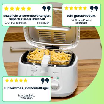 Preview: Fritteuse mit Deckel – 2,5L Öl-Volumen, 1800W Leistung, Temperatur bis 190°C, weisses Design, knusprige Pommes & Snacks, einfache Reinigung, kompakt