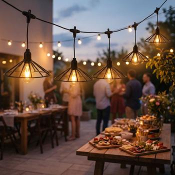 Preview: Catena luminosa decorativa a lampadine LED: 6 LED, nera, per uso interno ed esterno, IP44 - ideale per feste in giardino e festival