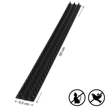 Preview: Bandes Anti-Escalade Hérissées de Pics (Lot de 10) - Efficace contre Chats, Oiseaux, Ratons Laveurs - 50x4.5cm Noir - Installation Facile, Non Toxique