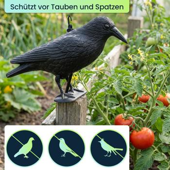 Preview: Wetterfester Rabe in schwarz zur Vogelabwehr – 35 x 19 x 13 cm – Schutz vor Tauben & Spatzen, u.v.m.–langlebig & effektiv für Garten, Balkon & Dach