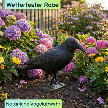 Preview: Wetterfester Rabe in schwarz zur Vogelabwehr – 35 x 19 x 13 cm – Schutz vor Tauben & Spatzen, u.v.m.–langlebig & effektiv für Garten, Balkon & Dach