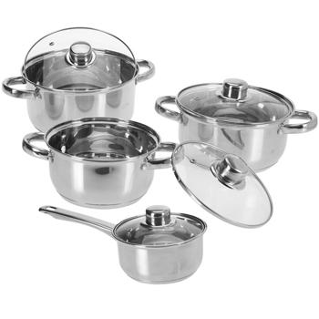 Hochwertiges 8-teiliges Kochtopfset Edelstahl/Aluminium (4 Töpfe & 4 Glasdeckel) - für alle Herdarten - Elegant, robust & spülmaschinenfest