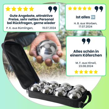 Preview: Hochwertiges Boule- & Pétanque-Spiel, 8 Metallkugeln, Holzkugel, Abstandsmesser, Tragetasche, Boccia Kugeln mit idealen Laufeigenschaften 