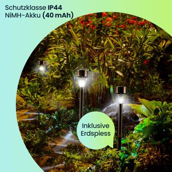 Preview: 16er Set Mini-LED Solarleuchten: Edelstahl, Erdspiess, Dämmerungssensor, IP44 – Kabellose, stilvolle Beleuchtung für Garten & Wege