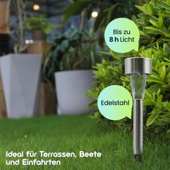 Preview: 16er Set Mini-LED Solarleuchten: Edelstahl, Erdspiess, Dämmerungssensor, IP44 – Kabellose, stilvolle Beleuchtung für Garten & Wege