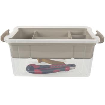 Preview: Scatole con organizzatore, 2 pezzi 5/9 litri, trasparente/grigio