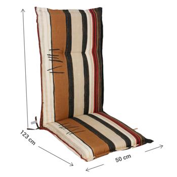 Preview: Stilvolle Hochlehner-Auflage mit Streifenmuster, Erdtöne, 123x50x6 cm – Edles Design für bequeme Stunden auf Ihrem Gartenstuhl