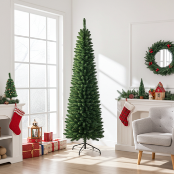 Künstlicher Weihnachtsbaum 180cm dunkelgrün - Ideal für jede Wohnung & Büro - Wiederverwendbar - Platzsparend lagerbar - Polyvinyl - Schneller Aufbau