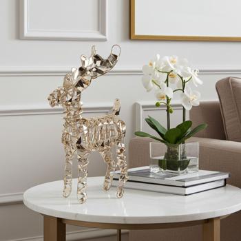 Preview: LED-Rentier Deko - 50 goldfarbene Micro-LEDs für stilvolles Weihnachtsambiente - Batteriebetrieb, Timer, 24x8x37cm, IP20, Metall/PET