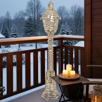 Preview: LED-Laterne Goldfarben - 720 Micro-LEDs, Timer, IP44 Spritzwasserschutz - 30x30x140cm Deko für Weihnachten & gemütliches Licht