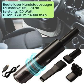Preview: Moderner Profi Akku-Handstaubsauger mit HEPA-Filter, beutellos, starke 6000 Pa, 120 W, USB für Zuhause, Büro, Auto