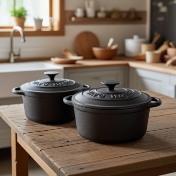 Preview: set di 2 pentole in ghisa con coperchio, rotonde, da 2,4 l e 4 l