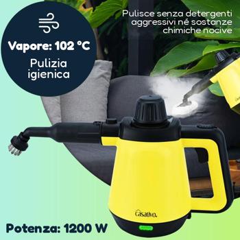 Preview: Pulitore a vapore Premium, portatile, pressione 3,5 bar, 16 accessori, potente 1.200 W, contro grasso e sporco in cucina, bagno, mobili, imbottiti e auto