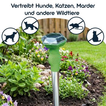 Preview: Universal Ultraschall-Tiervertreiber, Solar & Akku, bis 40 m², Hunde- & Katzenschreck, mobil, sichere Tierabwehr, ohne Chemie