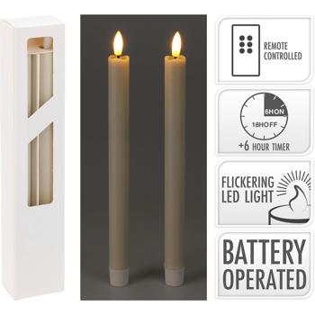 Preview: 2er-Set LED-Stabkerze - mit Fernbedienung & Timer - elfenbein, batteriebetrieben - sichere Echtwachs-Optik Ø 2x25cm - für gemütliches Ambiente