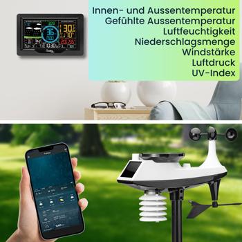 Preview: Premium WLAN Wetterstation m. XL-Farbdisplay, Aussensensor, App-Daten, Messung von Temperatur, Regenmenge, Windgeschwindigkeit u. Richtung, Luftdruck