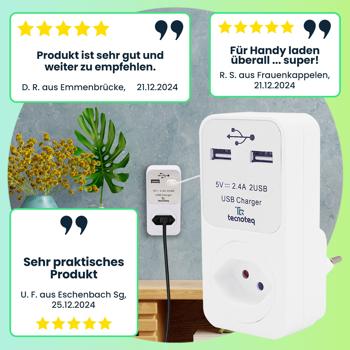 Preview: Schweizer Steckdose mit 2x USB-A Ladeport 2.4A Überspannungsschutz mit Kindersicherung, Swiss-Edition