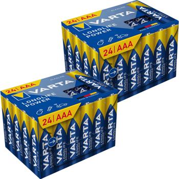 Preview: Piles alcalines Varta Longlife Power AAA/Micro - 1,5V - Pack Géant 48 Piles (2x24) - Énergie fiable longue durée pour télécommandes, jouets