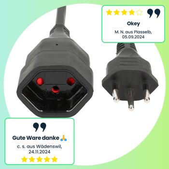 Preview: 2er-Set Verlängerungskabel Schwarz - 3-polig auf Kupplung, 5 Meter lang - Stromkabel mit Kinderschutz, T12 Stecker & T13 Kupplung, 2300 Watt/10 A/230 V