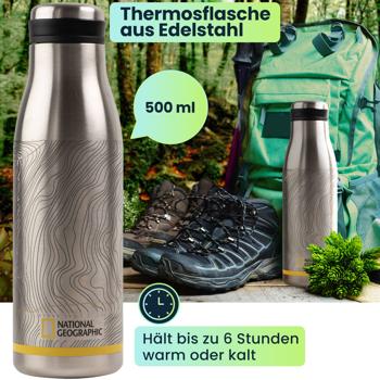 Preview: 2er-Set Thermosflasche aus Edelstahl, 500 ml, Schraubverschluss, auslaufsicher, hält 6 Stunden warm oder kalt, ideal für Outdoor Abenteuer
