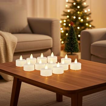LED-Teelichter 12er-Set – Weiss-Glitzer & Batteriebetrieben – 3.8x4cm – Ideal für Weihnachtsdeko & Ambiente – CR2032 Batterien inklusive