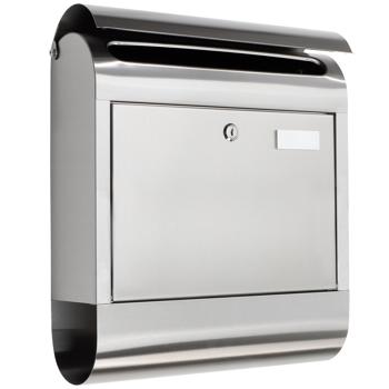 Preview: Edelstahl Briefkasten mit Zeitungsfach und Namensschild – Schliesssystem inkl. 2 Schlüssel – DIN A4 Einwurf ohne Knicken – Inkl. Montage-Set