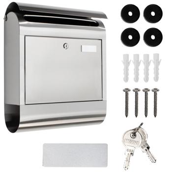 Preview: Edelstahl Briefkasten mit Zeitungsfach und Namensschild – Schliesssystem inkl. 2 Schlüssel – DIN A4 Einwurf ohne Knicken – Inkl. Montage-Set