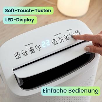 Preview: Mobile leistungsstarke Klimaanlage, Exzellente Kühlleistung 16.000 BTU, mit Entfeuchter, App-Steuerung, Energieklasse A, Klimagerät in weiss