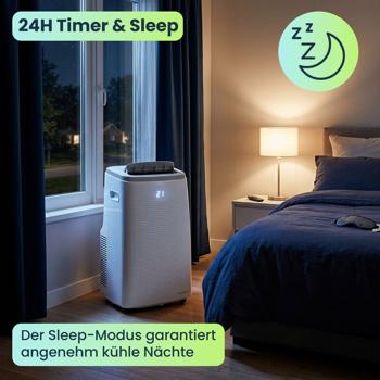 Preview: Mobile leistungsstarke Klimaanlage, Exzellente Kühlleistung 16.000 BTU, mit Entfeuchter, App-Steuerung, Energieklasse A, Klimagerät in weiss