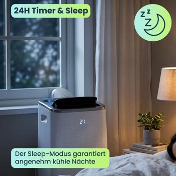 Preview: Mobile 14.000 BTU Klimaanlage - weiss, Top Kühlung & Entfeuchtung mit App-Steuerung - Leistungsstarkes und flexibeles Klimagerät auf Rollen