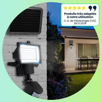 Preview: Projecteur solaire extérieur LED - Détecteur de mouvement 380° - 12W, 750lm, IP44, autonome, lumière blanche agréable - Pour entrées, terrasses