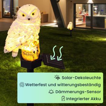 Preview: Originelle LED Solar Eule, 3er-Set, wetterfest und witterungsbeständig, Solar Gartenleuchte mit Dämmerungssensor, effektvolle Lichtquelle für Garten und Balkon