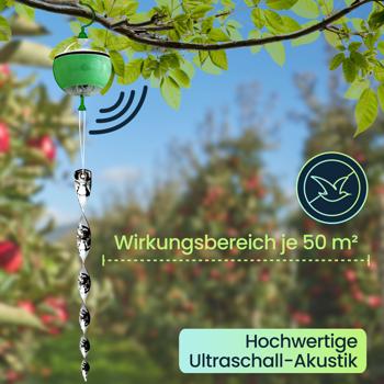 Preview: 2er-Set Ultraschall-Vogelvertreiber (je 50m²): Effektiver Vogelschreck zum Aufhängen für zuverlässige Vogelabwehr im Aussenbereich