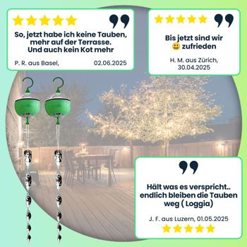 Preview: 2er-Set Ultraschall-Vogelvertreiber (je 50m²): Effektiver Vogelschreck zum Aufhängen für zuverlässige Vogelabwehr im Aussenbereich