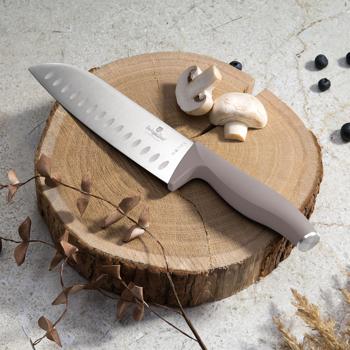 Preview: set di coltelli di design da 6 pezzi, acciaio inox, manici color tortora - affilati a mano, manici morbidi ed ergonomici, set di coltelli da cucina di tendenza