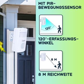 Preview: Funk-Durchgangsmelder mit PIR-Sensor, 8m, Batterie. Klingel-Alarm. Kabelloser Bewegungsmelder mit Empfänger. Zuverlässige Überwachung für Zuhause