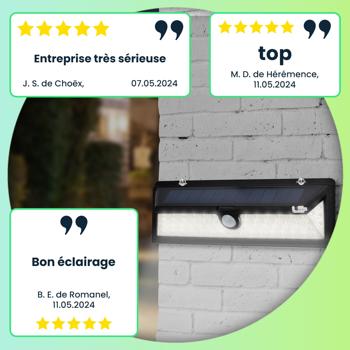 Preview: 2 appliques murales extérieures solaires modernes avec capteur de mouvement PIR – 66 LED , 800 lumens, 13,2 W, IP44 – matériel de montage inclus